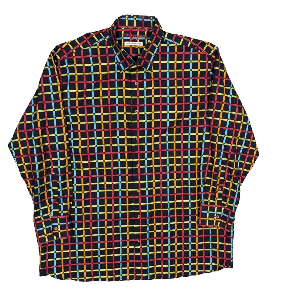Luchiano Visconti Dress Shirt Colorful Check Long Sleeve Cotton XXL
